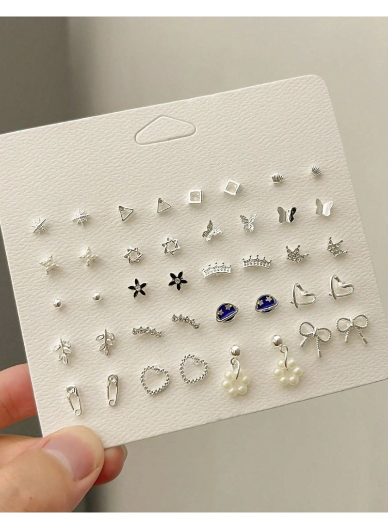 ڤيا مجموعة أقراط نسائية مكونة من 20 زوج بتصاميم الفراشة والتاج - Image 1